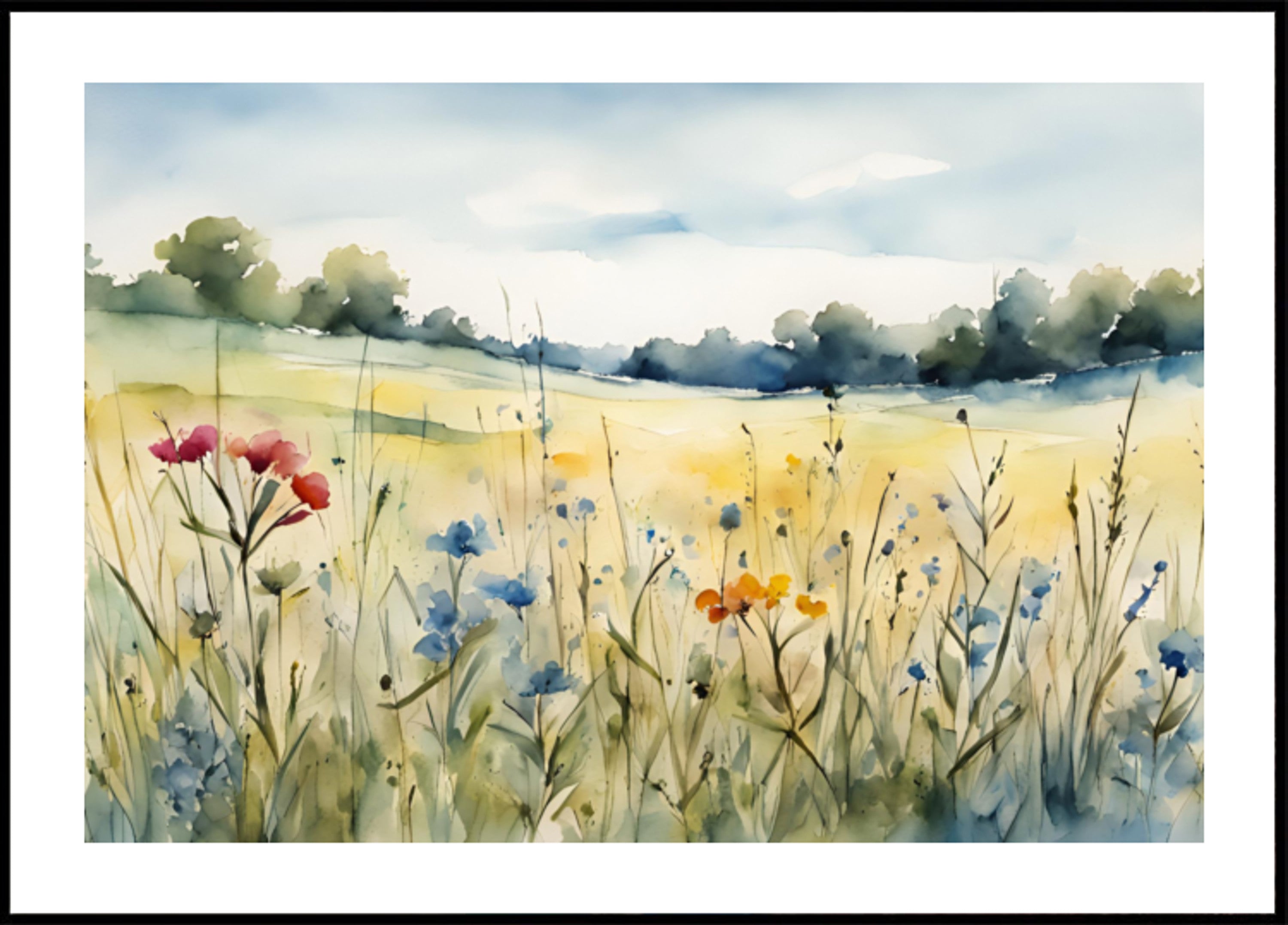 Acuarela de campo de flores silvestres